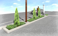 歩道と駐車場の境界の植栽